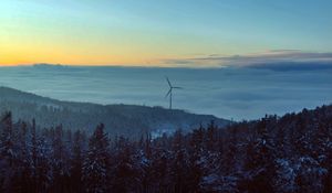 Preview wallpaper windmill, forest, snow, clouds, nature