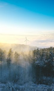 Preview wallpaper windmill, forest, winter, snow, cold