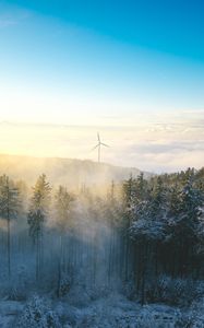 Preview wallpaper windmill, forest, winter, snow, cold