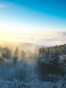 Preview wallpaper windmill, forest, winter, snow, cold