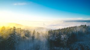 Preview wallpaper windmill, forest, winter, snow, cold