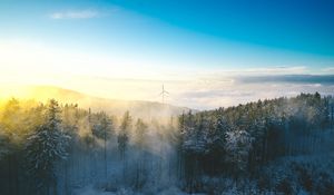 Preview wallpaper windmill, forest, winter, snow, cold