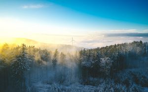 Preview wallpaper windmill, forest, winter, snow, cold