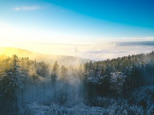 Preview wallpaper windmill, forest, winter, snow, cold