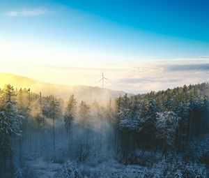 Preview wallpaper windmill, forest, winter, snow, cold