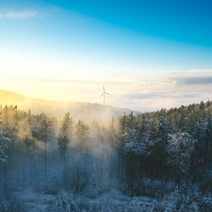 Preview wallpaper windmill, forest, winter, snow, cold