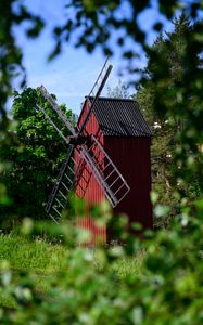 Preview wallpaper windmill, grass, trees, leaves