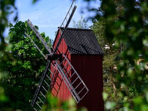 Preview wallpaper windmill, grass, trees, leaves