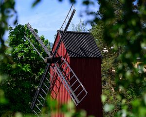 Preview wallpaper windmill, grass, trees, leaves