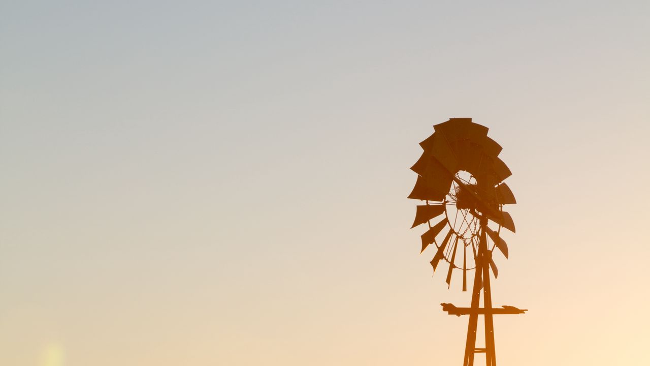 Wallpaper windmill, silhouette, field, sunset