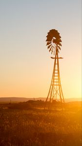 Preview wallpaper windmill, silhouette, field, sunset