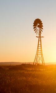 Preview wallpaper windmill, silhouette, field, sunset