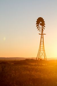 Preview wallpaper windmill, silhouette, field, sunset