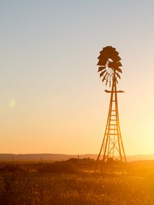 Preview wallpaper windmill, silhouette, field, sunset