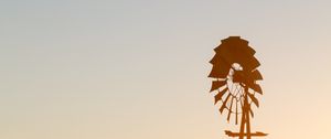 Preview wallpaper windmill, silhouette, field, sunset