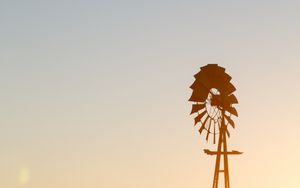 Preview wallpaper windmill, silhouette, field, sunset