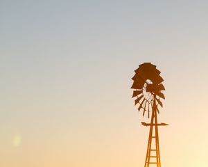 Preview wallpaper windmill, silhouette, field, sunset