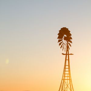 Preview wallpaper windmill, silhouette, field, sunset