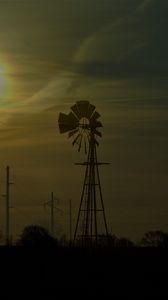 Preview wallpaper windmill, silhouette, fog, dark