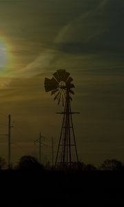 Preview wallpaper windmill, silhouette, fog, dark