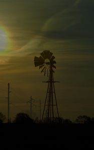 Preview wallpaper windmill, silhouette, fog, dark