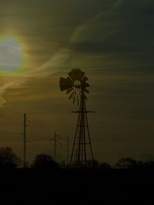 Preview wallpaper windmill, silhouette, fog, dark