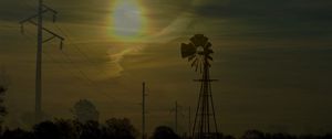 Preview wallpaper windmill, silhouette, fog, dark