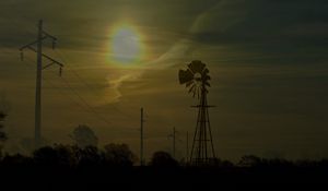 Preview wallpaper windmill, silhouette, fog, dark