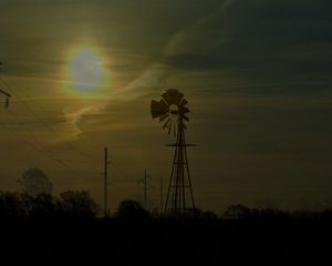 Preview wallpaper windmill, silhouette, fog, dark