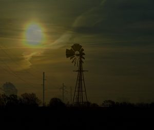 Preview wallpaper windmill, silhouette, fog, dark