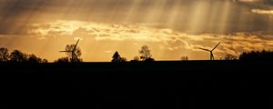 Preview wallpaper windmill, silhouette, trees, sunset