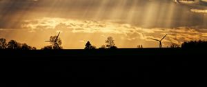 Preview wallpaper windmill, silhouette, trees, sunset