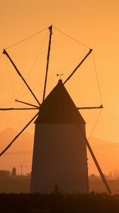 Preview wallpaper windmill, tower, fog, sunset