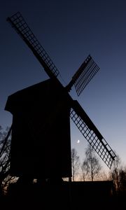 Preview wallpaper windmill, trees, silhouettes, night, sky, dark