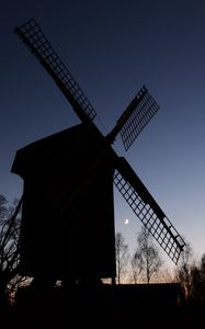 Preview wallpaper windmill, trees, silhouettes, night, sky, dark