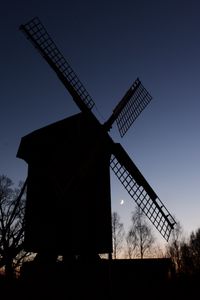 Preview wallpaper windmill, trees, silhouettes, night, sky, dark