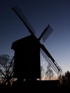 Preview wallpaper windmill, trees, silhouettes, night, sky, dark