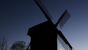 Preview wallpaper windmill, trees, silhouettes, night, sky, dark