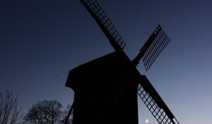 Preview wallpaper windmill, trees, silhouettes, night, sky, dark