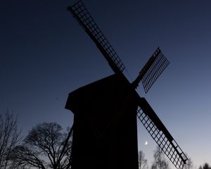 Preview wallpaper windmill, trees, silhouettes, night, sky, dark