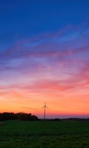 Preview wallpaper windmills, field, grass, twilight, dark