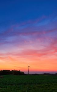 Preview wallpaper windmills, field, grass, twilight, dark