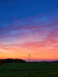 Preview wallpaper windmills, field, grass, twilight, dark