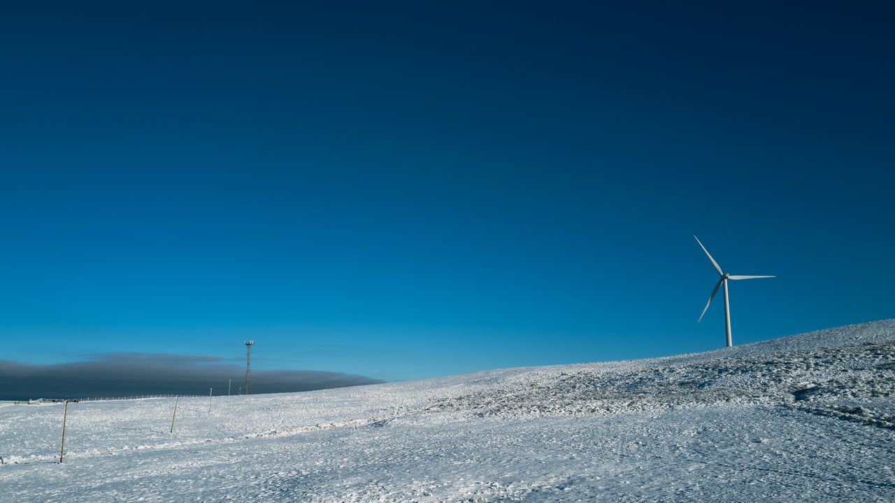 Wallpaper windmills, field, snow, sky