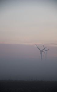 Preview wallpaper windmills, fog, field, minimalism