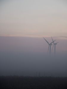 Preview wallpaper windmills, fog, field, minimalism