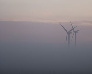 Preview wallpaper windmills, fog, field, minimalism