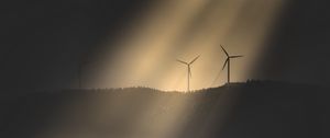 Preview wallpaper windmills, hills, trees, forest, building