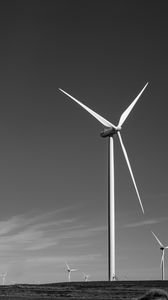 Preview wallpaper windmills, sky, field, bw