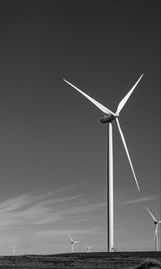 Preview wallpaper windmills, sky, field, bw